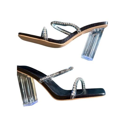 Azalea Wang Olivia Chunky Clear Block Lucite Type Heel Rhinestones size 8.5 - Picture 7 of 8